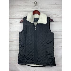 LE3NO Vest womens small quilted‎ puffer Black full zip Sherpa lined Outdoors
